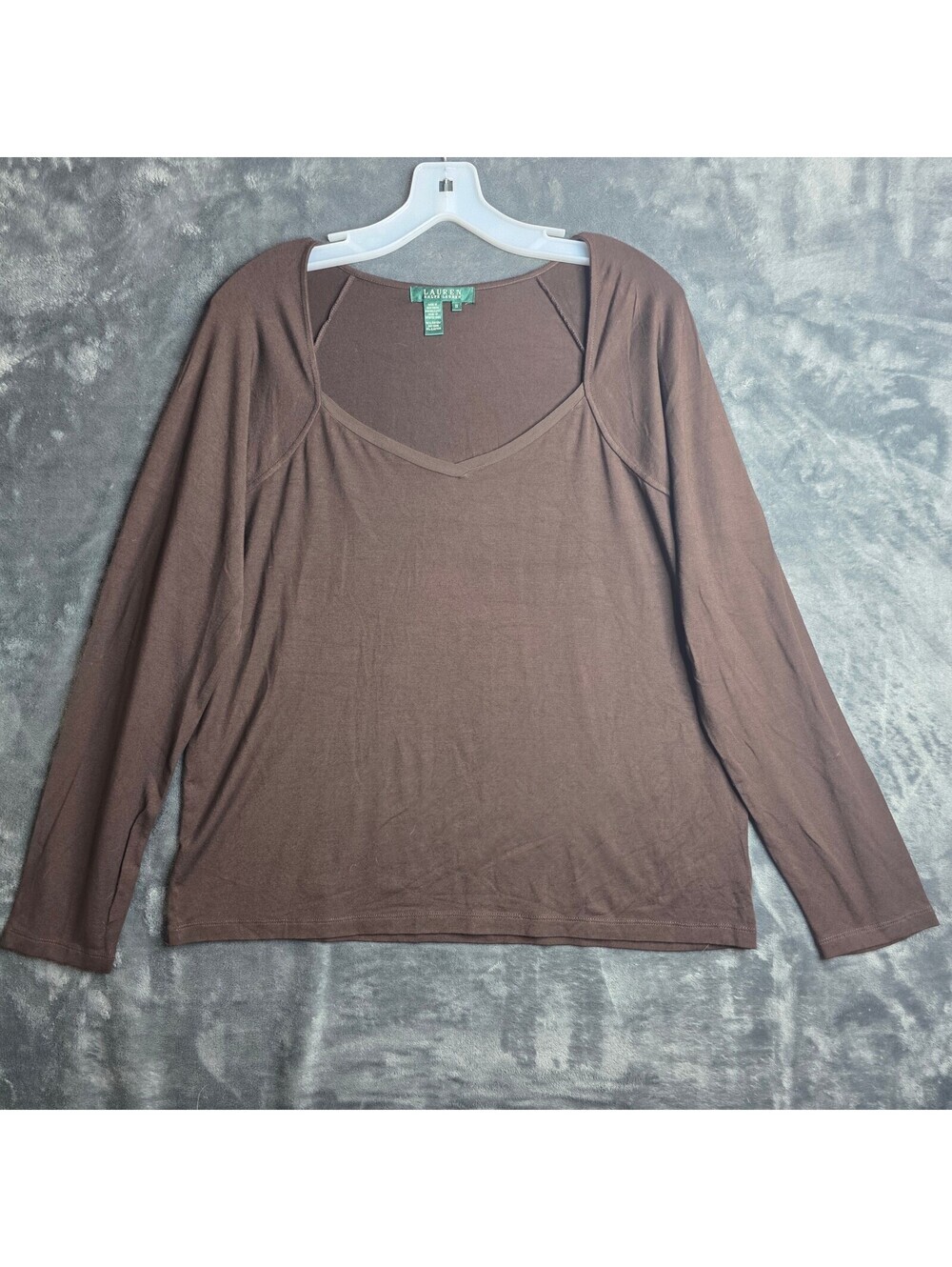 Lauren Ralph Lauren Scopped Neck Long Sleeve Brown Shirt Womens Sz 1X